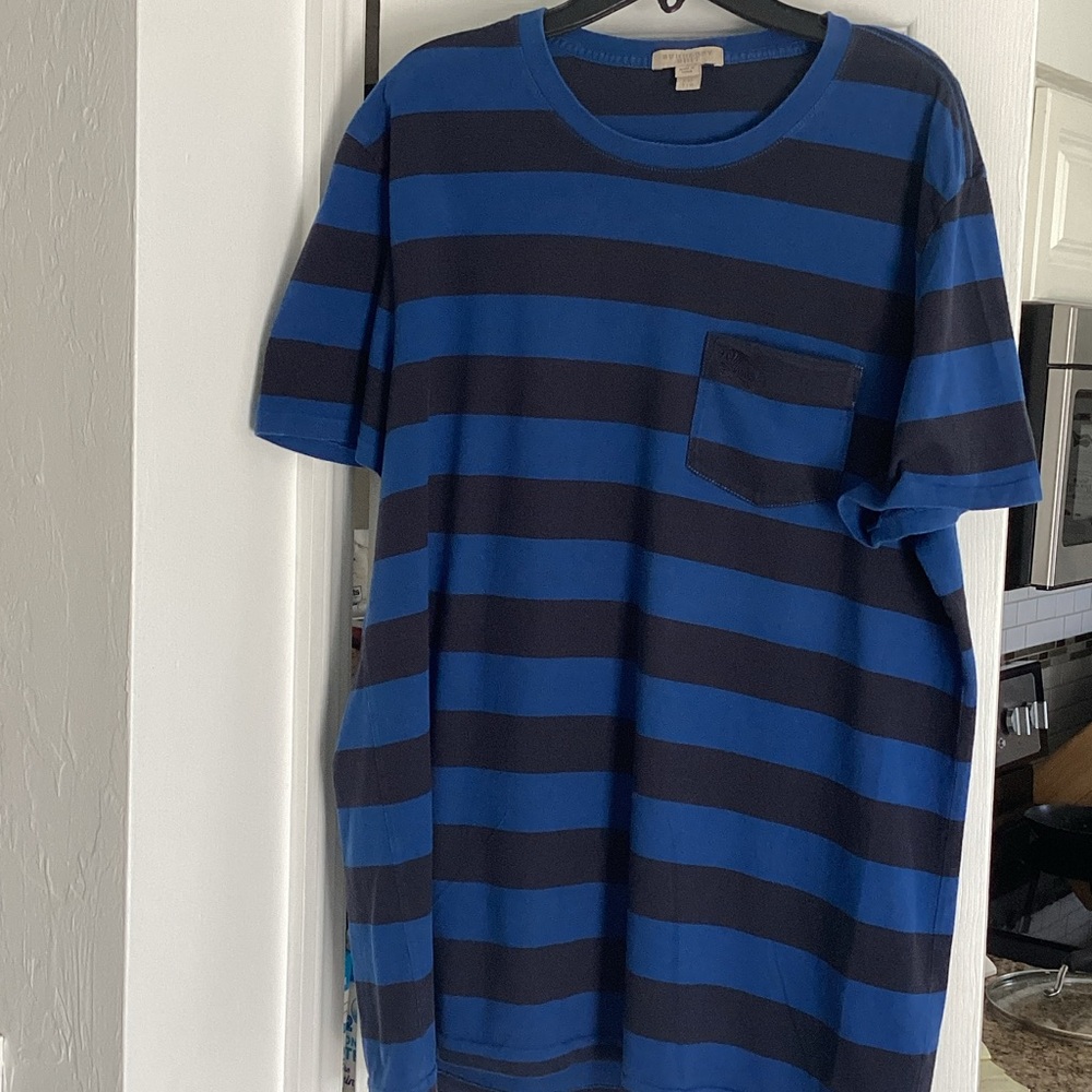 Burberry Blue and Black Striped Men’s Tee XXL TTG